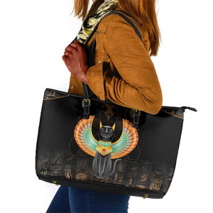 Winged Egypt Cats Leather Tote Bag Ancient Egypt Culture