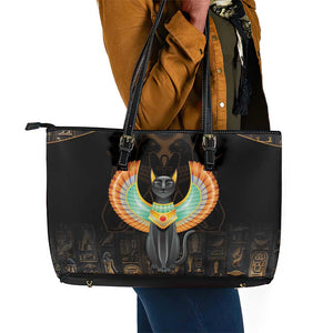 Winged Egypt Cats Leather Tote Bag Ancient Egypt Culture