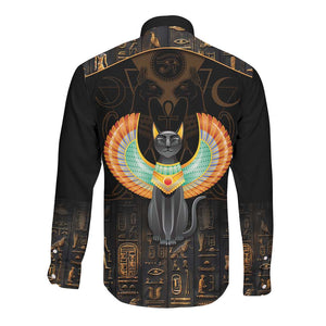 Winged Egypt Cats Long Sleeve Button Shirt Ancient Egypt Culture