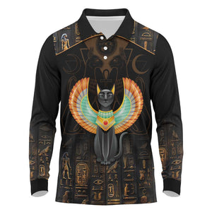 Winged Egypt Cats Long Sleeve Polo Shirt Ancient Egypt Culture