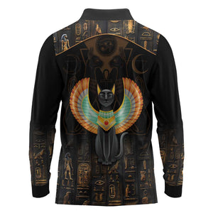 Winged Egypt Cats Long Sleeve Polo Shirt Ancient Egypt Culture