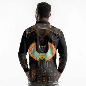 Winged Egypt Cats Long Sleeve Polo Shirt Ancient Egypt Culture