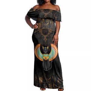 Winged Egypt Cats Off Shoulder Maxi Dress Ancient Egypt Culture