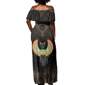 Winged Egypt Cats Off Shoulder Maxi Dress Ancient Egypt Culture