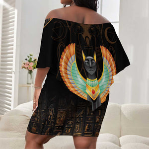 Winged Egypt Cats Off Shoulder Short Dress Ancient Egypt Culture