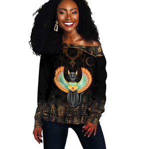 Winged Egypt Cats Off Shoulder Sweater Ancient Egypt Culture