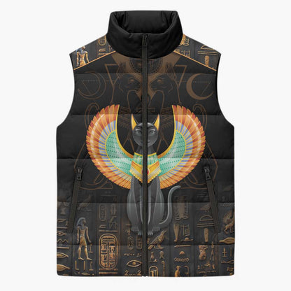 Winged Egypt Cats Sleeveless Puffer Jacket Ancient Egypt Culture