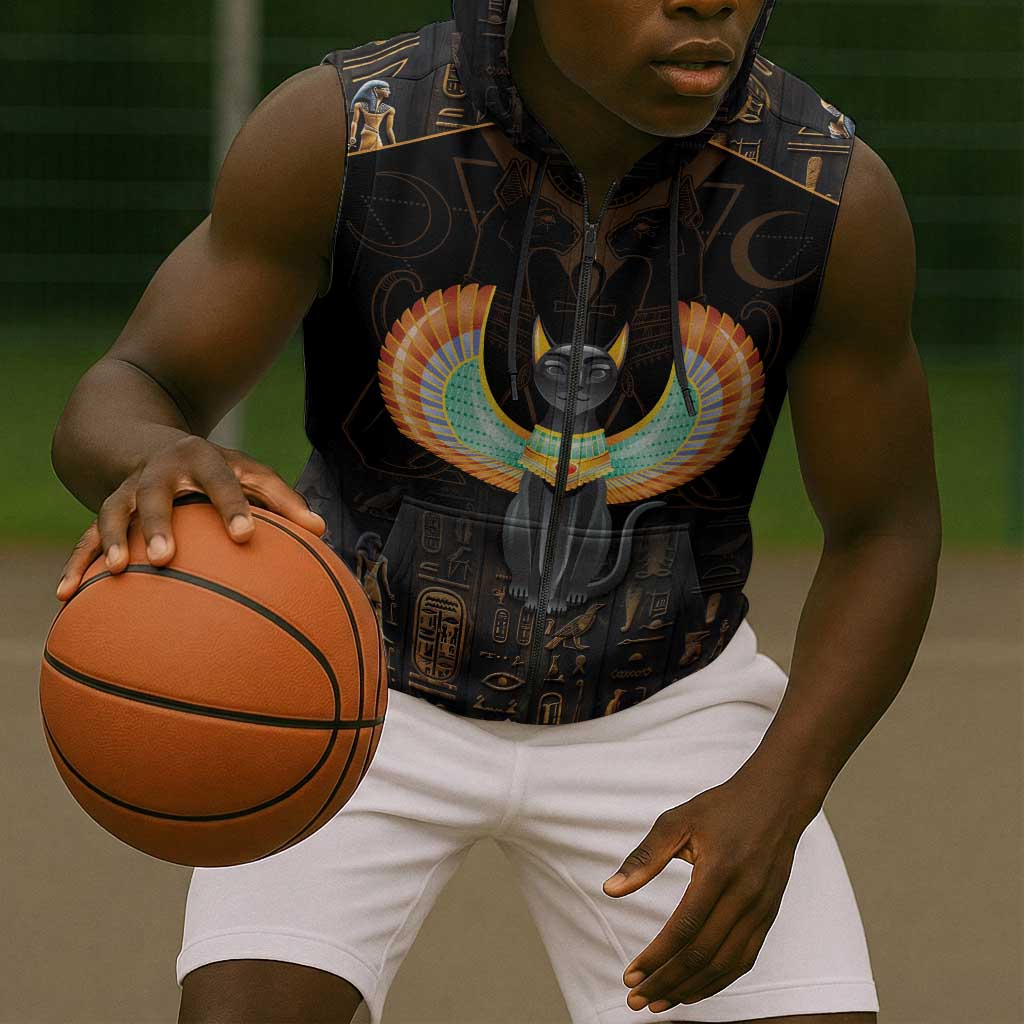Winged Egypt Cats Sleeveless Zip Hoodie Ancient Egypt Culture - African Pride