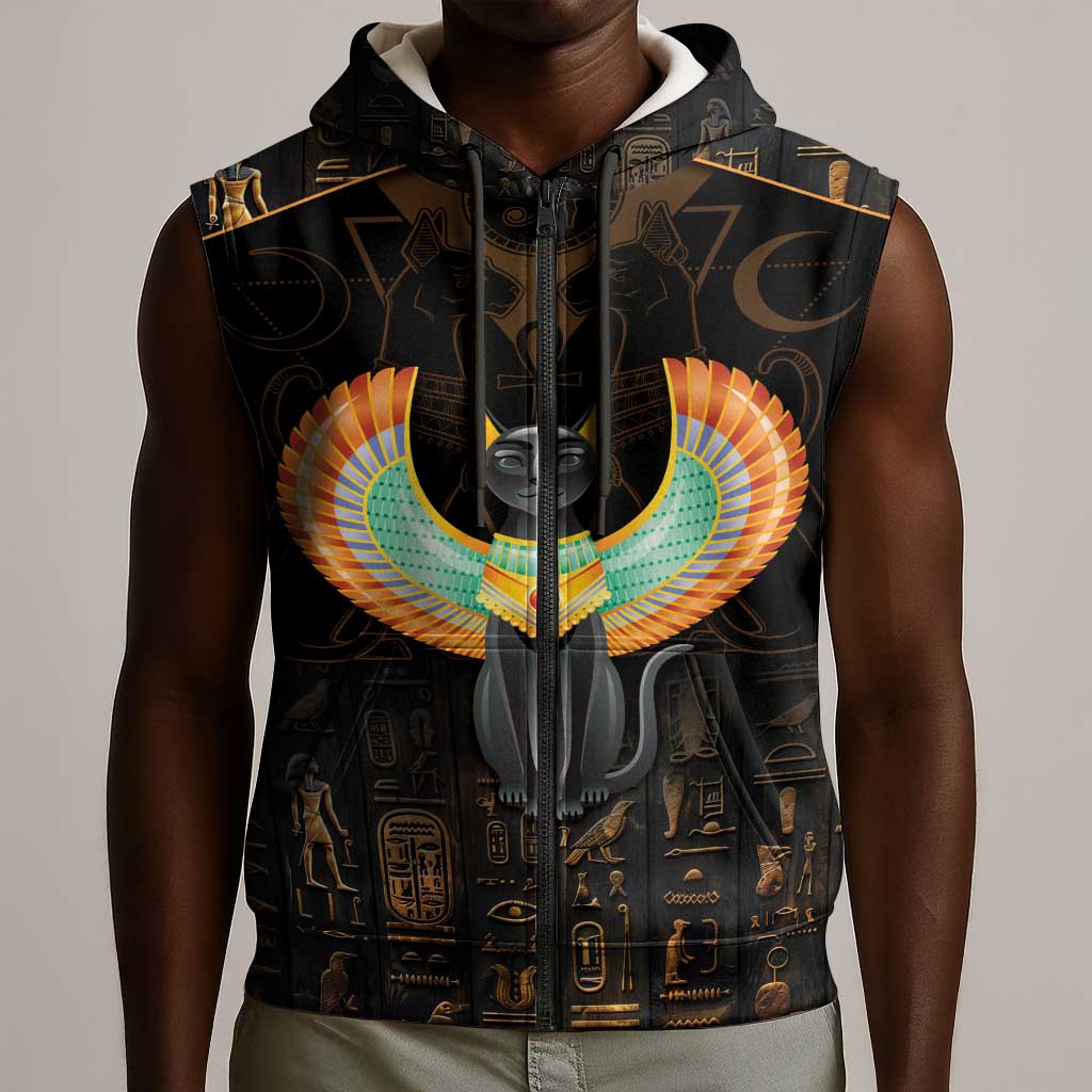 Winged Egypt Cats Sleeveless Zip Hoodie Ancient Egypt Culture - African Pride