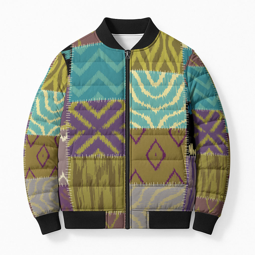 African American Quilt Inspired Bomber Puffer Jacket Cultural Heritage Ethnic Quilt Pattern
