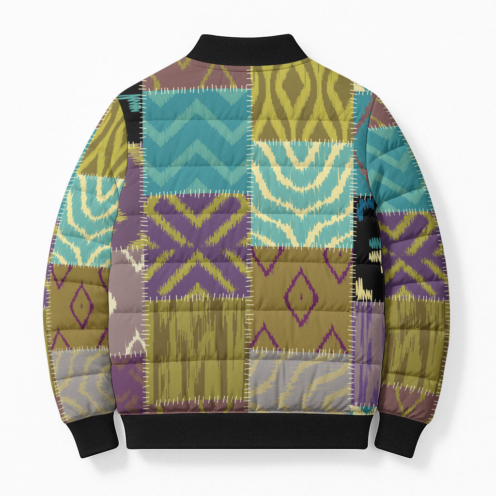 African American Quilt Inspired Bomber Puffer Jacket Cultural Heritage Ethnic Quilt Pattern