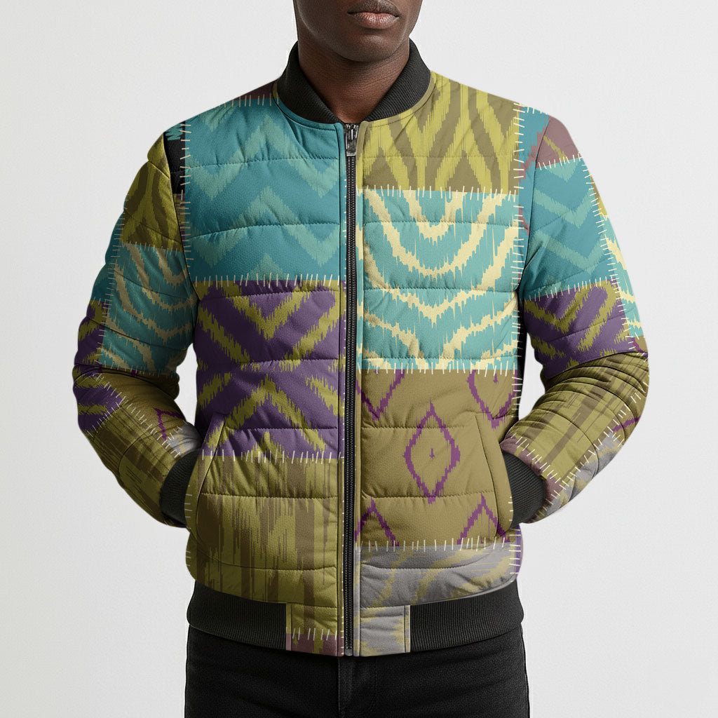 African American Quilt Inspired Bomber Puffer Jacket Cultural Heritage Ethnic Quilt Pattern