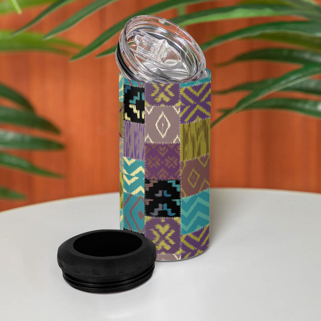 African American Quilt Inspired 4 in 1 Can Cooler Tumbler Cultural Heritage Ethnic Quilt Pattern