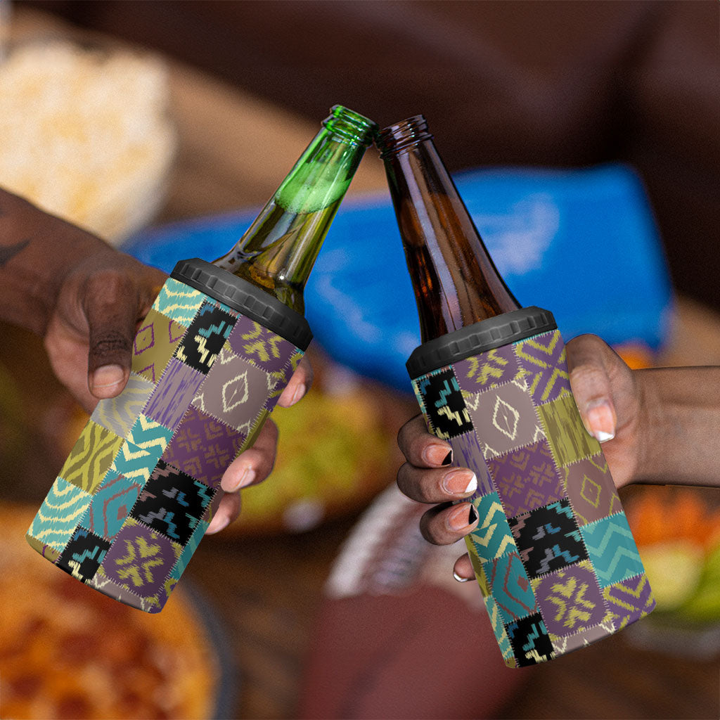 African American Quilt Inspired 4 in 1 Can Cooler Tumbler Cultural Heritage Ethnic Quilt Pattern