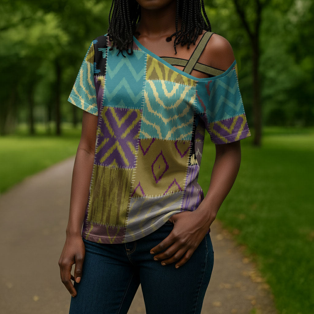 African American Quilt Inspired Cross Shoulder Shirt Cultural Heritage Ethnic Quilt Pattern