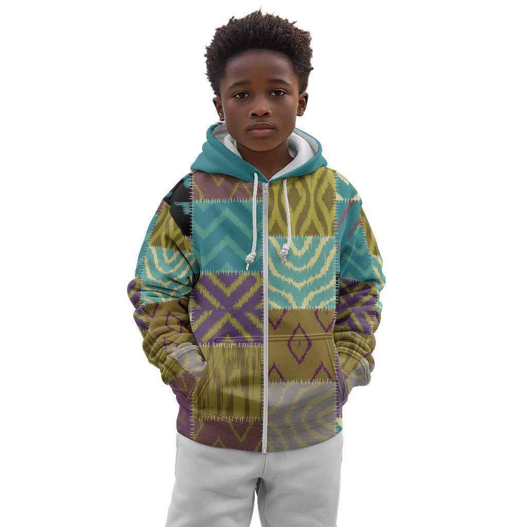 African American Quilt Inspired Kid Hoodie Cultural Heritage Ethnic Quilt Pattern