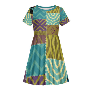 African American Quilt Inspired Kid Short Sleeve Dress Cultural Heritage Ethnic Quilt Pattern