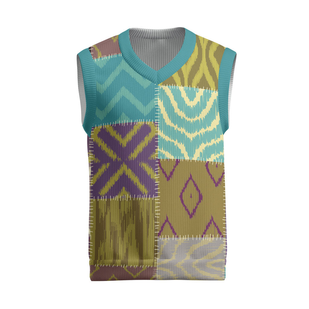 African American Quilt Inspired Christmas Knitted V-Neck Vest Cultural Heritage Ethnic Quilt Pattern