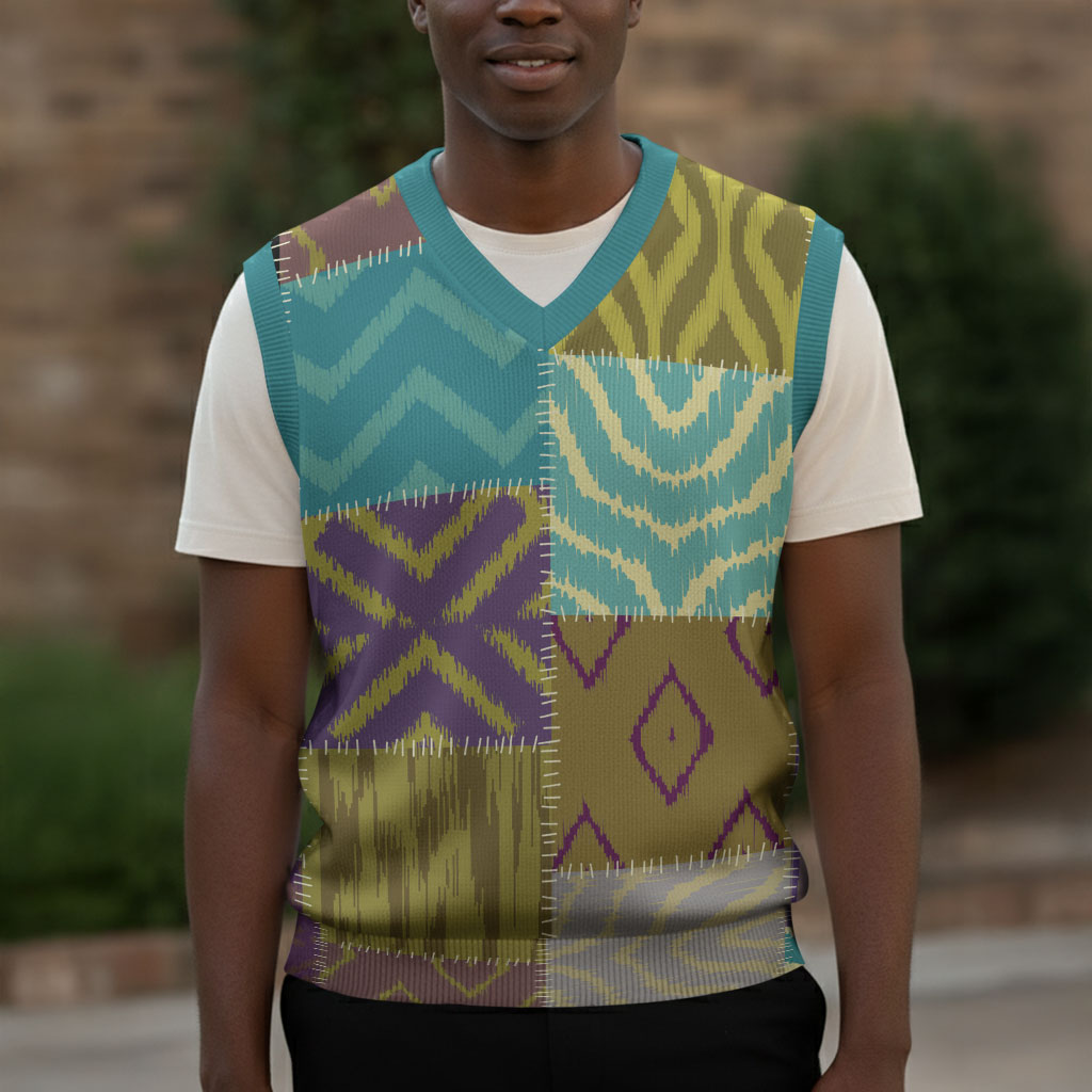 African American Quilt Inspired Christmas Knitted V-Neck Vest Cultural Heritage Ethnic Quilt Pattern