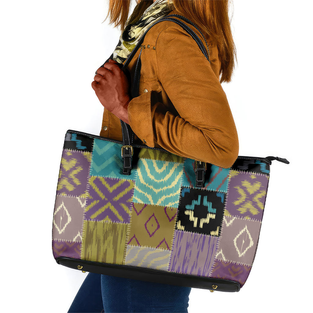 African American Quilt Inspired Leather Tote Bag Cultural Heritage Ethnic Quilt Pattern