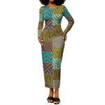 African American Quilt Inspired Long Sleeve Bodycon Dress Cultural Heritage Ethnic Quilt Pattern