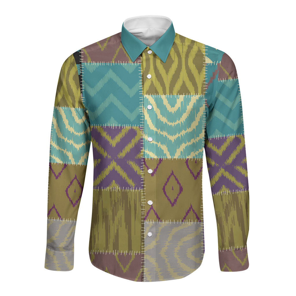 African American Quilt Inspired Long Sleeve Button Shirt Cultural Heritage Ethnic Quilt Pattern