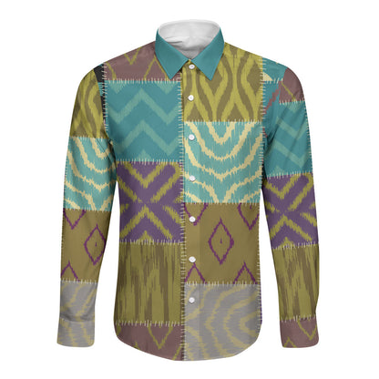 African American Quilt Inspired Long Sleeve Button Shirt Cultural Heritage Ethnic Quilt Pattern