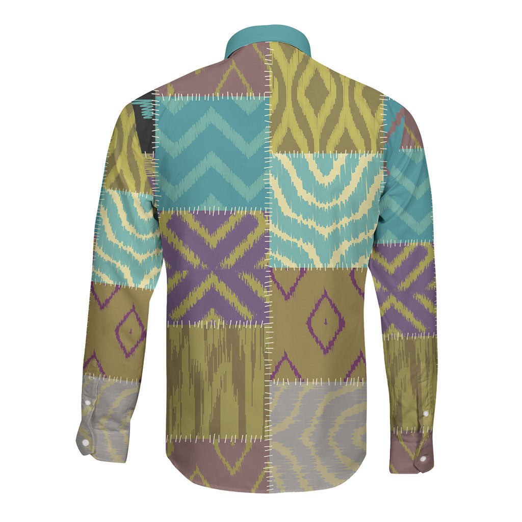 African American Quilt Inspired Long Sleeve Button Shirt Cultural Heritage Ethnic Quilt Pattern