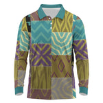 African American Quilt Inspired Long Sleeve Polo Shirt Cultural Heritage Ethnic Quilt Pattern