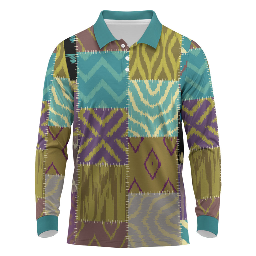 African American Quilt Inspired Long Sleeve Polo Shirt Cultural Heritage Ethnic Quilt Pattern