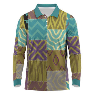 African American Quilt Inspired Long Sleeve Polo Shirt Cultural Heritage Ethnic Quilt Pattern