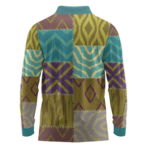 African American Quilt Inspired Long Sleeve Polo Shirt Cultural Heritage Ethnic Quilt Pattern