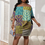 African American Quilt Inspired Off Shoulder Short Dress Cultural Heritage Ethnic Quilt Pattern