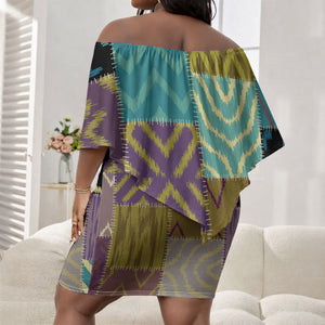 African American Quilt Inspired Off Shoulder Short Dress Cultural Heritage Ethnic Quilt Pattern