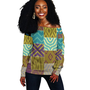 African American Quilt Inspired Off Shoulder Sweater Cultural Heritage Ethnic Quilt Pattern