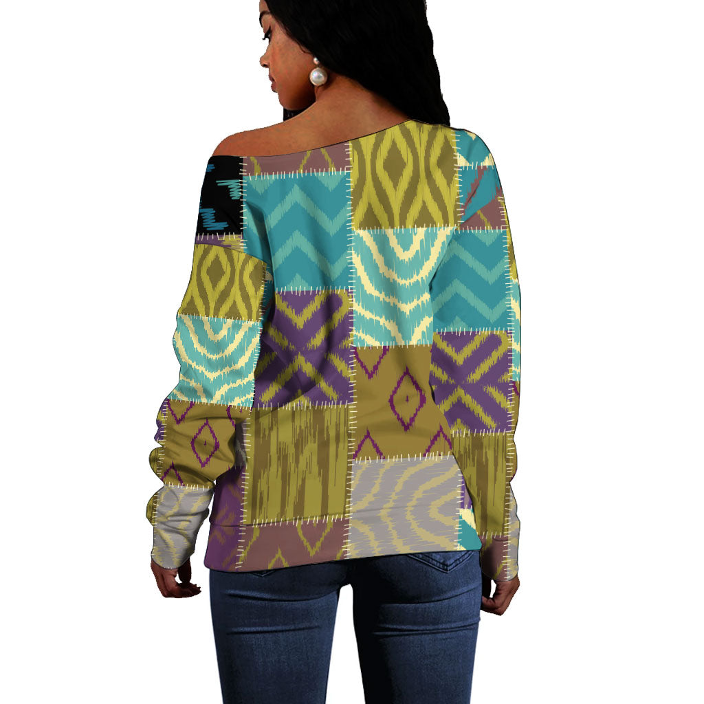 African American Quilt Inspired Off Shoulder Sweater Cultural Heritage Ethnic Quilt Pattern