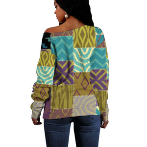 African American Quilt Inspired Off Shoulder Sweater Cultural Heritage Ethnic Quilt Pattern