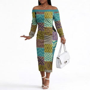 African American Quilt Inspired Off The Shoulder Long Sleeve Dress Cultural Heritage Ethnic Quilt Pattern