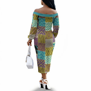 African American Quilt Inspired Off The Shoulder Long Sleeve Dress Cultural Heritage Ethnic Quilt Pattern