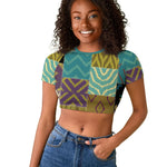 African American Quilt Inspired Raglan Cropped T shirt Cultural Heritage Ethnic Quilt Pattern