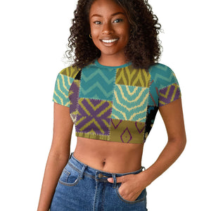 African American Quilt Inspired Raglan Cropped T shirt Cultural Heritage Ethnic Quilt Pattern