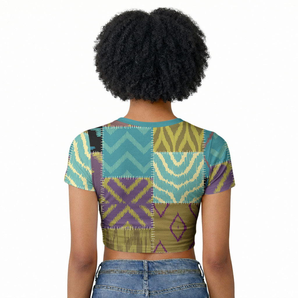 African American Quilt Inspired Raglan Cropped T shirt Cultural Heritage Ethnic Quilt Pattern