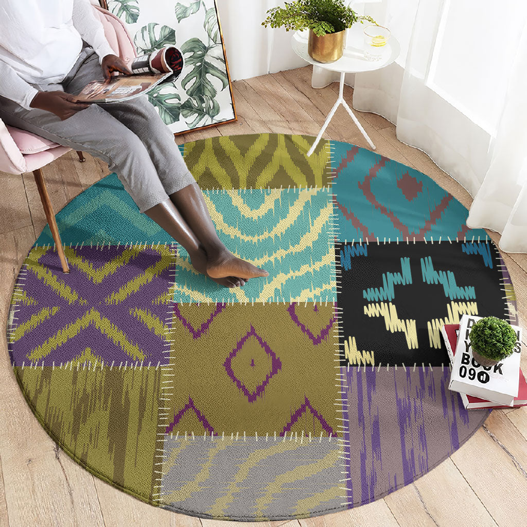 African American Quilt Inspired Round Carpet Cultural Heritage Ethnic Quilt Pattern
