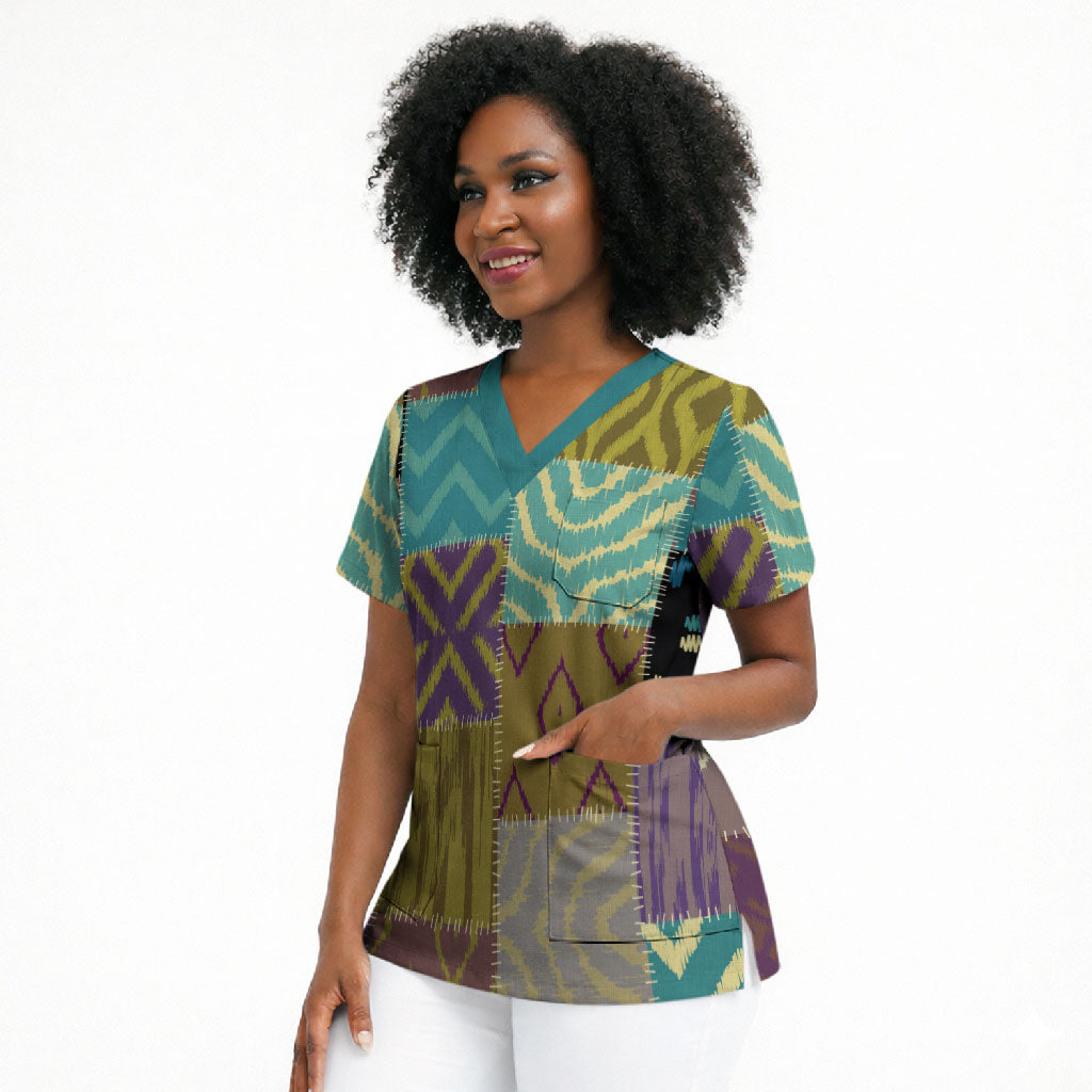 African American Quilt Inspired Scrub Top Cultural Heritage Ethnic Quilt Pattern