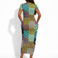 African American Quilt Inspired Short Sleeve Bodycon Dress Cultural Heritage Ethnic Quilt Pattern