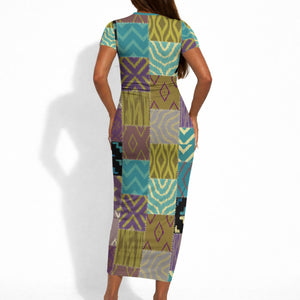 African American Quilt Inspired Short Sleeve Bodycon Dress Cultural Heritage Ethnic Quilt Pattern