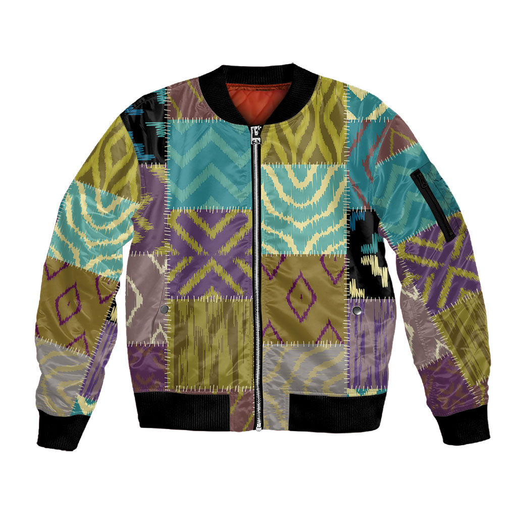 African American Quilt Inspired Sleeve Zip Bomber Jacket Cultural Heritage Ethnic Quilt Pattern