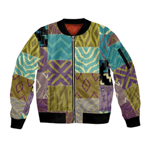 African American Quilt Inspired Sleeve Zip Bomber Jacket Cultural Heritage Ethnic Quilt Pattern