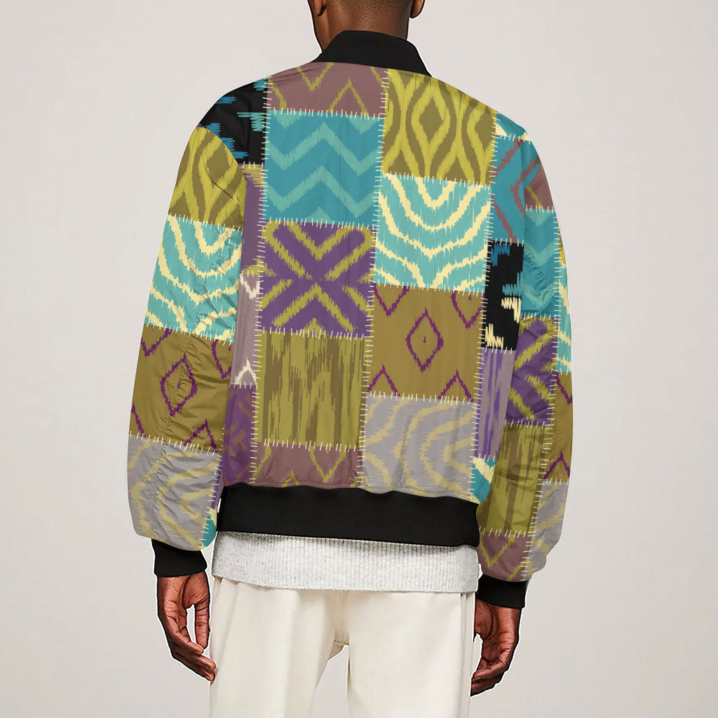 African American Quilt Inspired Sleeve Zip Bomber Jacket Cultural Heritage Ethnic Quilt Pattern