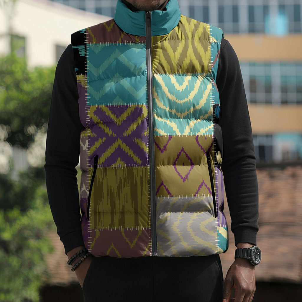 African American Quilt Inspired Sleeveless Puffer Jacket Cultural Heritage Ethnic Quilt Pattern